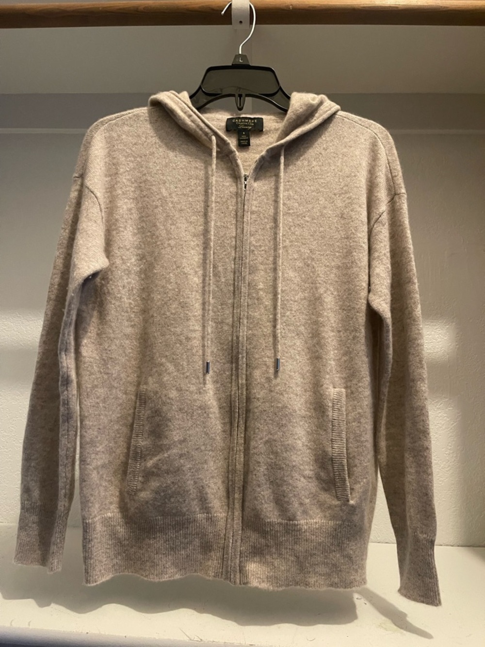 Charter Club Women's 100% Cashmere Zip Hoodie Sz S Tan Quiet Luxury Old Money